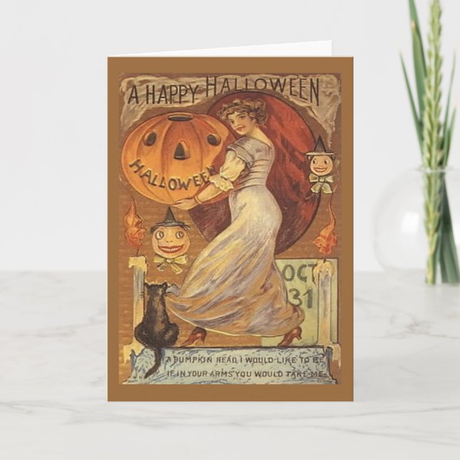 Halloween Vintage Woman and Jack o' Lantern Card (Front)