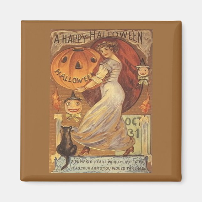 Halloween Vintage Woman and Jack o' Lantern Magnet (Front)