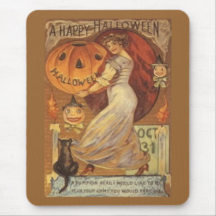 Halloween Vintage Woman and Jack o' Lantern Mouse Mat