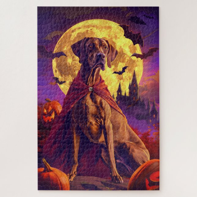 Halloween Vizsla Vampire Pumpkins Scary Jigsaw Puzzle (Vertical)
