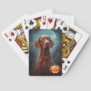 Halloween Vizsla With Pumpkins Scary Playing Cards