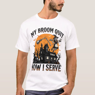 Halloween Waitress Shirt Broom Broke Humor_1