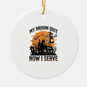 Halloween Waitress Shirt Broom Broke Humor_1 Ceramic Tree Decoration