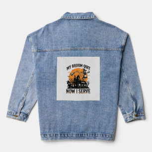 Halloween Waitress Shirt Broom Broke Humor_1 Denim Jacket
