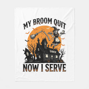 Halloween Waitress Shirt Broom Broke Humor_1 Fleece Blanket