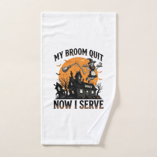 Halloween Waitress Shirt Broom Broke Humor_1 Hand Towel