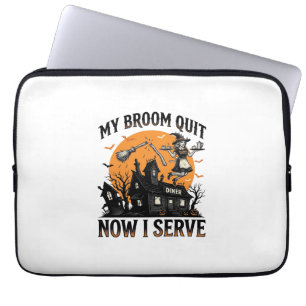 Halloween Waitress Shirt Broom Broke Humor_1 Laptop Sleeve