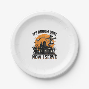 Halloween Waitress Shirt Broom Broke Humor_1 Paper Plate