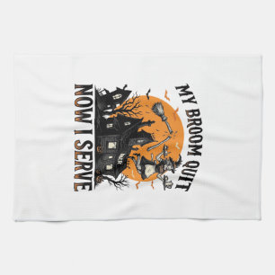 Halloween Waitress Shirt Broom Broke Humor_1 Tea Towel