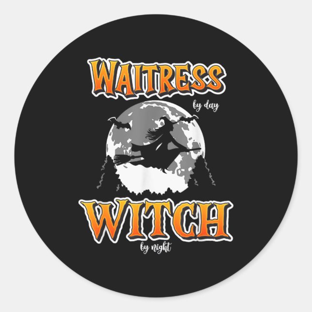 Halloween Waitress Witch, Funny Cute Restaurant Se Classic Round Sticker (Front)