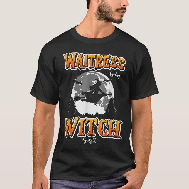 Halloween Waitress Witch, Funny Cute Restaurant Se T-Shirt (Front)