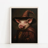 Halloween Wall Art, Cute Wizard Pig Vintage Painti