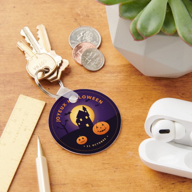 Halloween Wall Clock Haunted House Pumpkins Key Ring (Desk)
