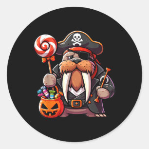 Halloween Walrus Pirate Eye Patch Candy Bag Classic Round Sticker