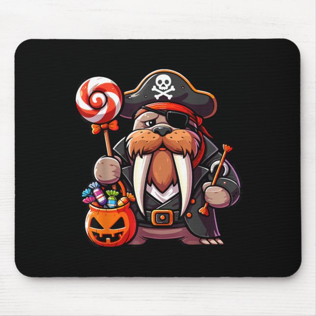 Halloween Walrus Pirate Eye Patch Candy Bag Mouse Mat (Front)