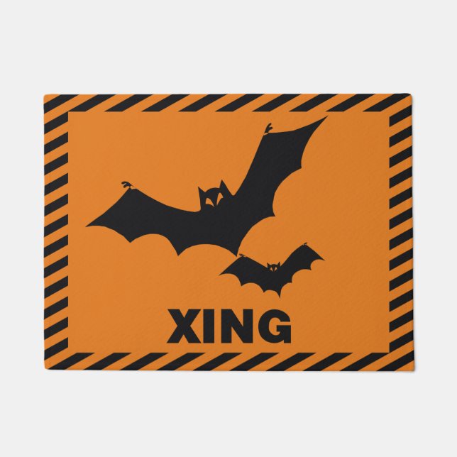 Halloween Warning Bat Crossing Doormat (Front)