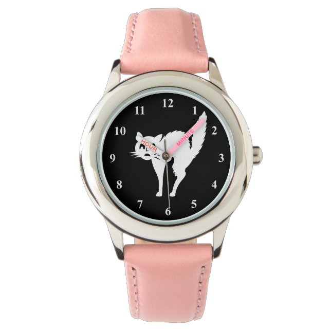 Halloween watch for girls | Scared cat design (Front)