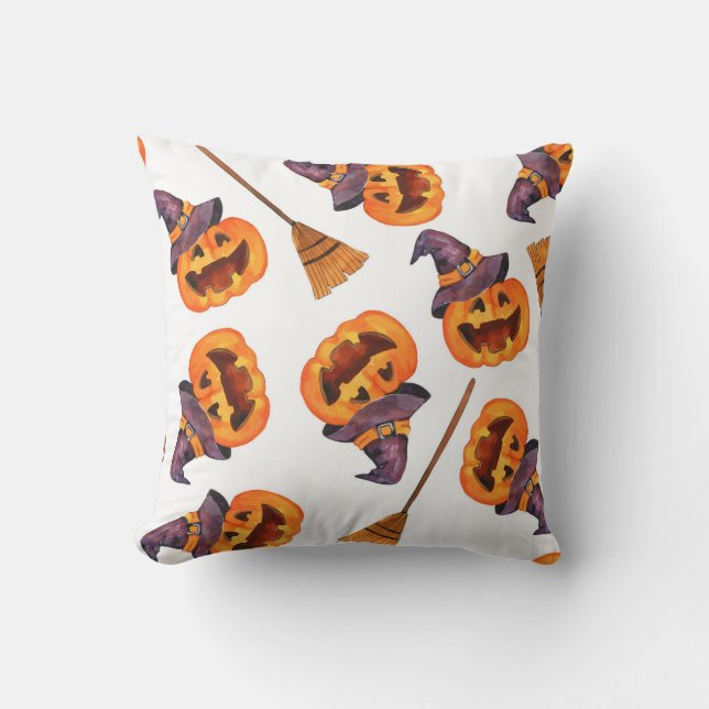 Halloween Watercolor, Autumn Seamless Pattern. Cushion (Front)