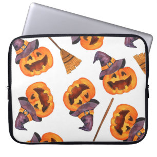 Halloween Watercolor, Autumn Seamless Pattern. Laptop Sleeve