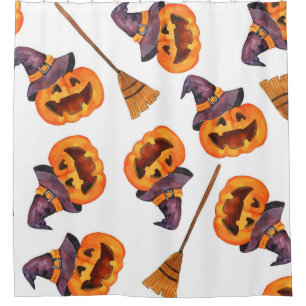 Halloween Watercolor, Autumn Seamless Pattern. Shower Curtain