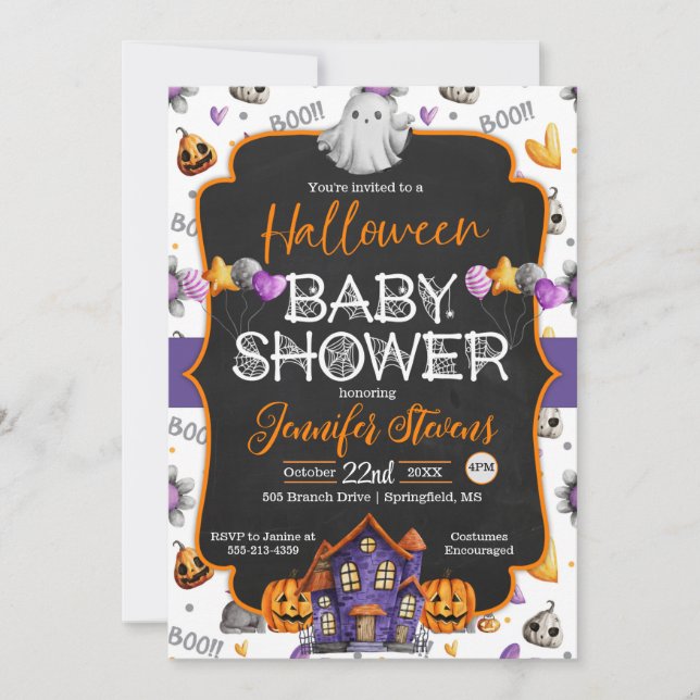 Halloween Watercolor Baby Shower Invitation (Front)