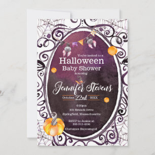 Halloween Watercolor Baby Shower Party Invitation