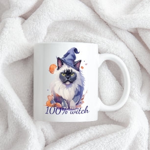 Halloween watercolor birman cat in witch hat Two-Tone coffee mug