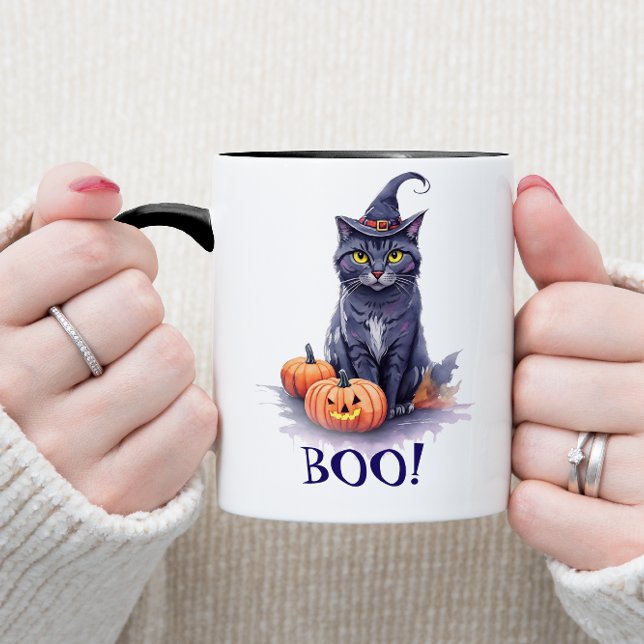 Halloween watercolor black cat with pumpkin mug (Creator Uploaded)