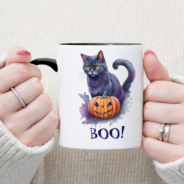 Halloween watercolor black cat with pumpkin mug (Creator Uploaded)