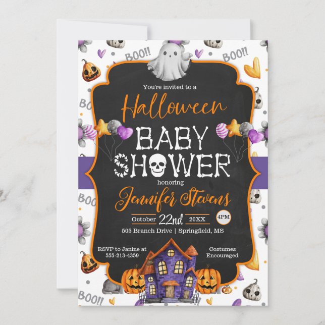 Halloween Watercolor Bones Baby Shower Invitation (Front)