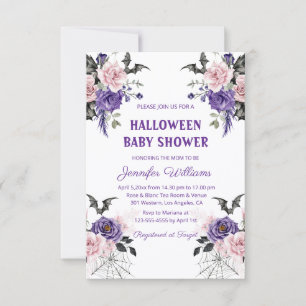 halloween watercolor floral gothic baby shower invitation
