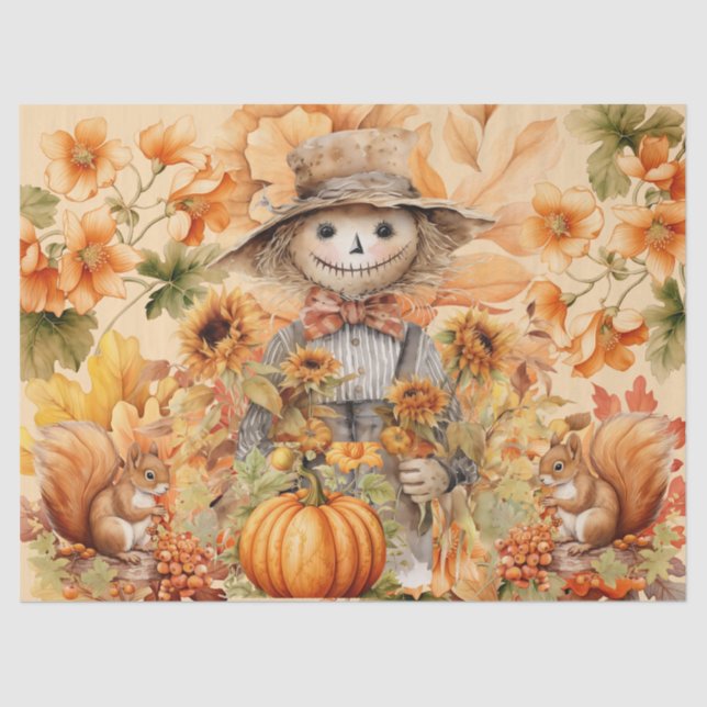 Halloween Watercolor Foliage & Scarecrow Decoupage Tissue Paper (Front)