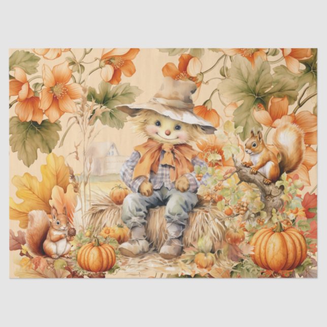 Halloween Watercolor Foliage & Scarecrow Decoupage Tissue Paper (Front)