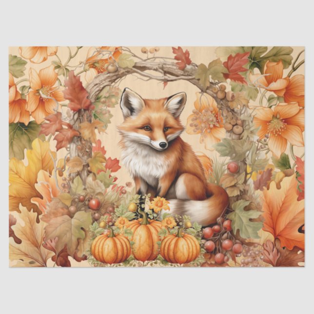 Halloween Watercolor Fox & Pumpkins Decoupage Tissue Paper (Front)