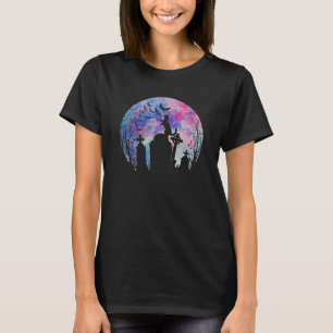Halloween Watercolor Full Moon Cat Over A Gravesto T-Shirt