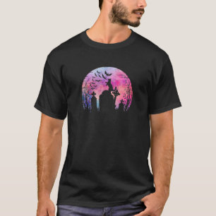 Halloween Watercolor Full Moon Cat Over A Gravesto T-Shirt