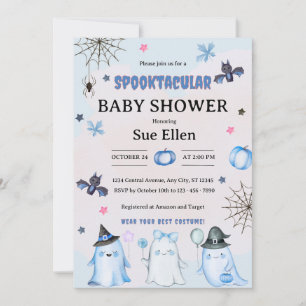 Halloween Watercolor Ghost Baby Shower Invitation