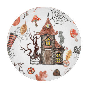 Halloween Watercolor: Haunted House Pattern. Cutting Board