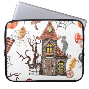 Halloween Watercolor: Haunted House Pattern. Laptop Sleeve