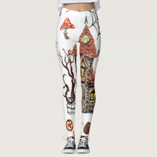 Halloween Watercolor: Haunted House Pattern. Leggings
