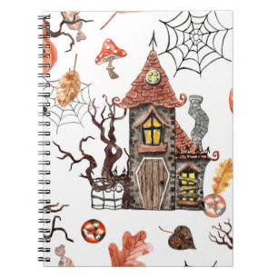 Halloween Watercolor: Haunted House Pattern. Notebook