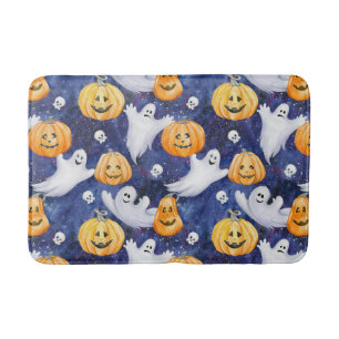 Halloween Watercolor Pattern Bath Mat
