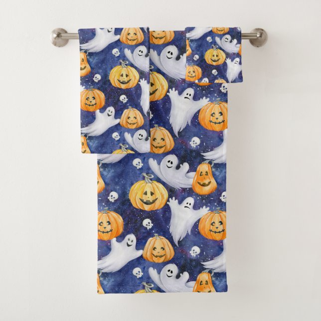 Halloween Watercolor Pattern Bath Towel Set (Insitu)