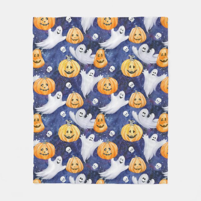 Halloween Watercolor Pattern Fleece Blanket (Front)