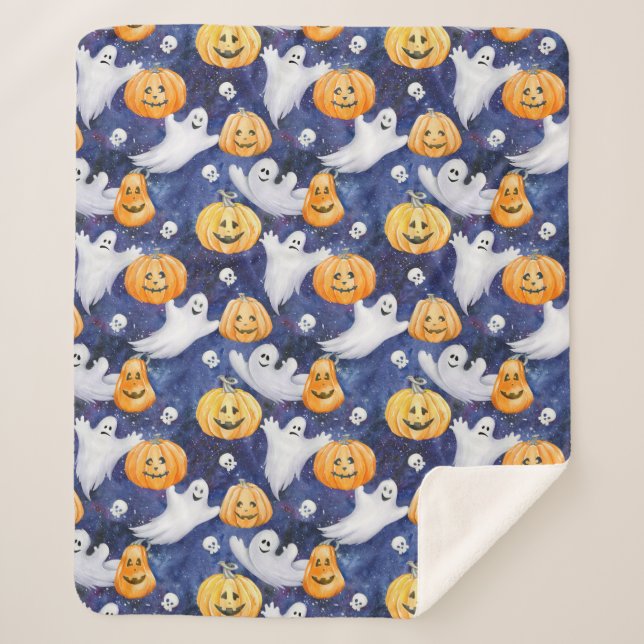 Halloween Watercolor Pattern Sherpa Blanket (Front)