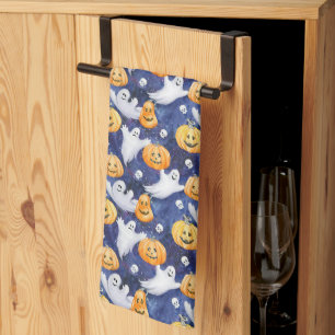 Halloween Watercolor Pattern Tea Towel