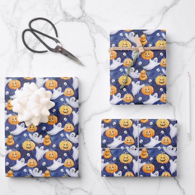 Halloween Watercolor Pattern Wrapping Paper Sheet (Front)