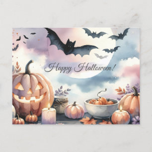Halloween watercolor postcard