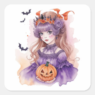 Halloween Watercolor Princess Square Sticker