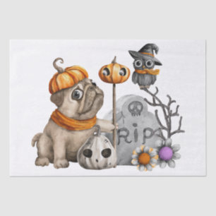 Halloween Watercolor Pug Dog Owl Tissue Paper